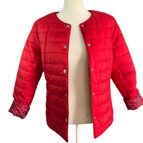 TOMMY BAHAMA Womens Reversible Puffer Jacket Red / Leopard Size Extra Small NWOT - Picture 4 of 14